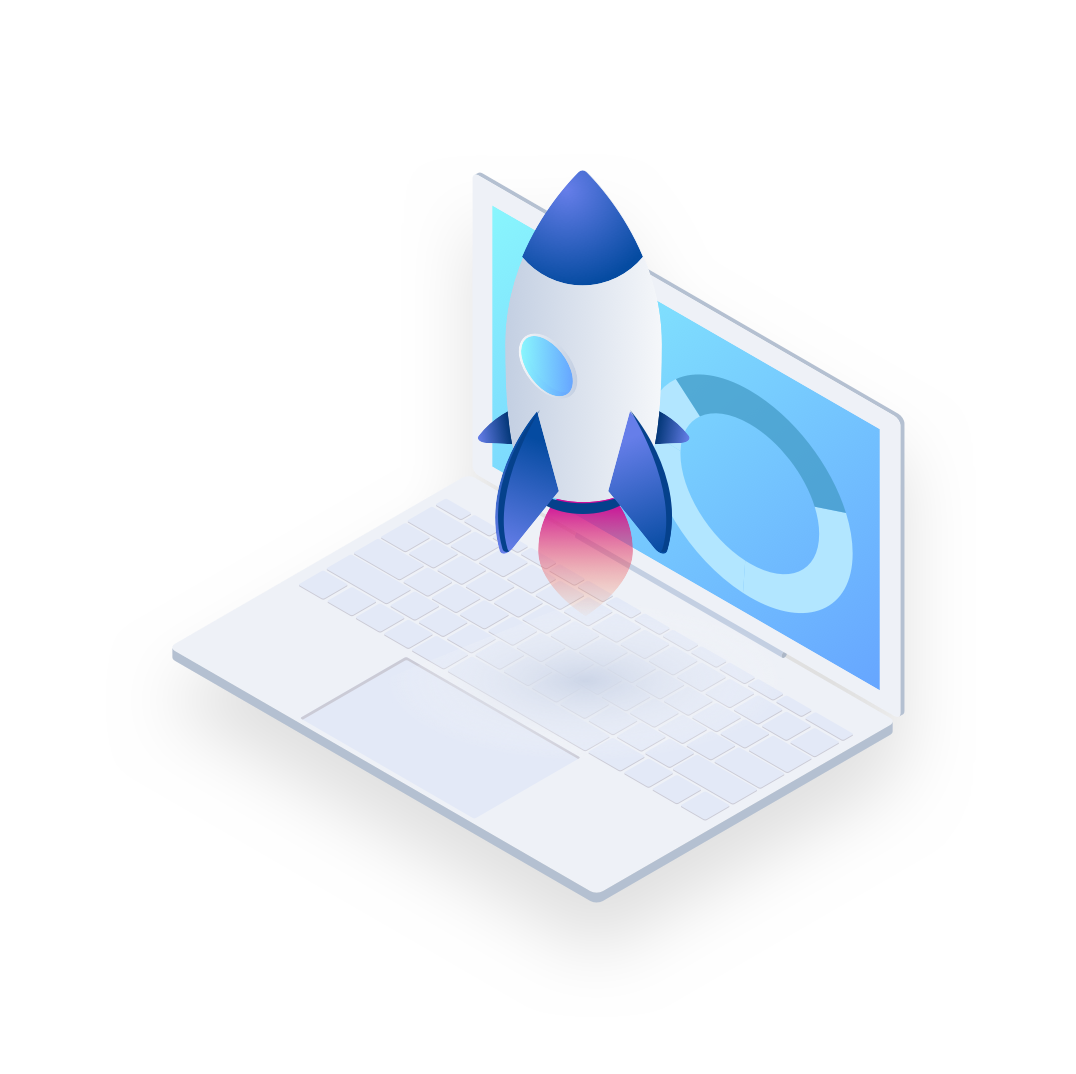 Illustrazione di un razzo che decolla da un laptop